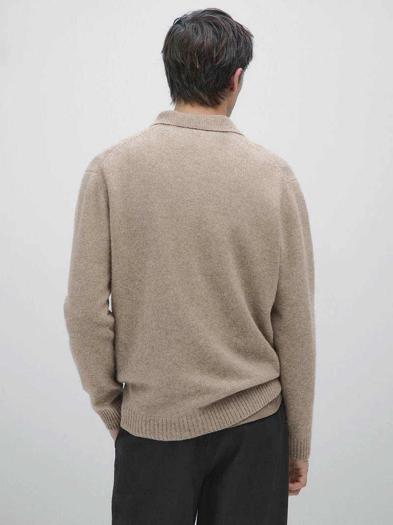 Wool blend V-neck polo sweater