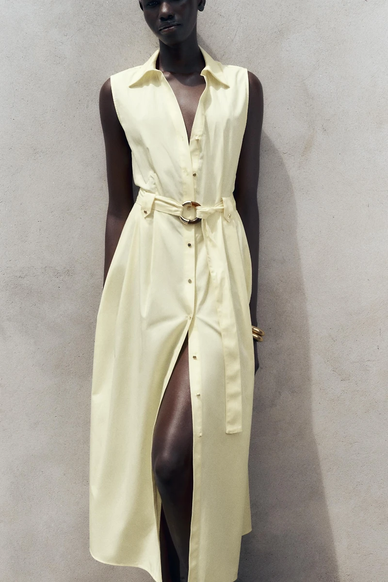 ROBE MIDI EN POPELINE CEINTURE