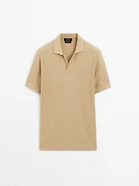 Textured knit short sleeve polo shirt