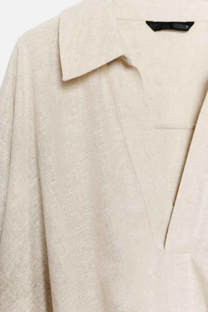 LINEN BLEND SHIRT WITH PUFF HEM