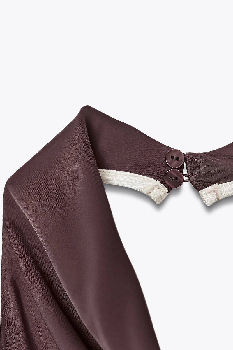 ROBE MIDI SATINÉE LISERÉS CONTRASTANTS