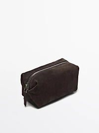 Split leather toiletry bag