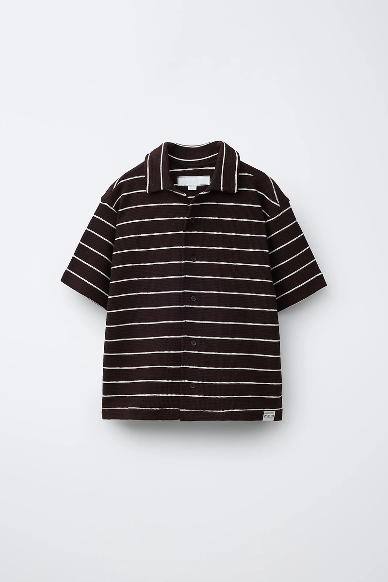 STRIPED WAFFLE SHIRT AND BERMUDA SET