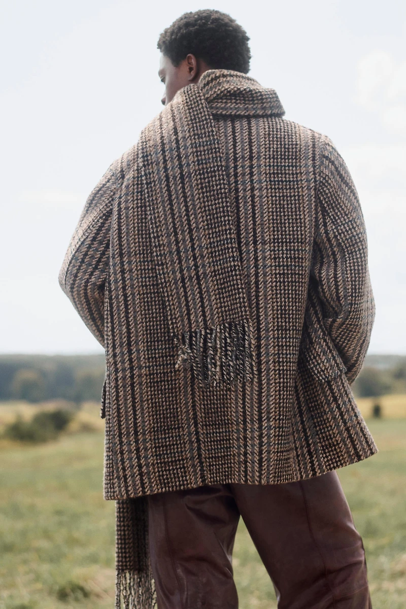 MANTEAU COURT À CARREAUX AVEC ÉCHARPE ÉDITION LIMITÉE