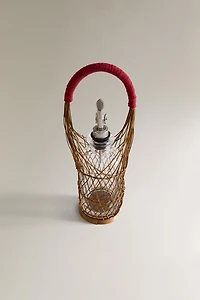 GLASS CRUET WITH RATTAN BASKET