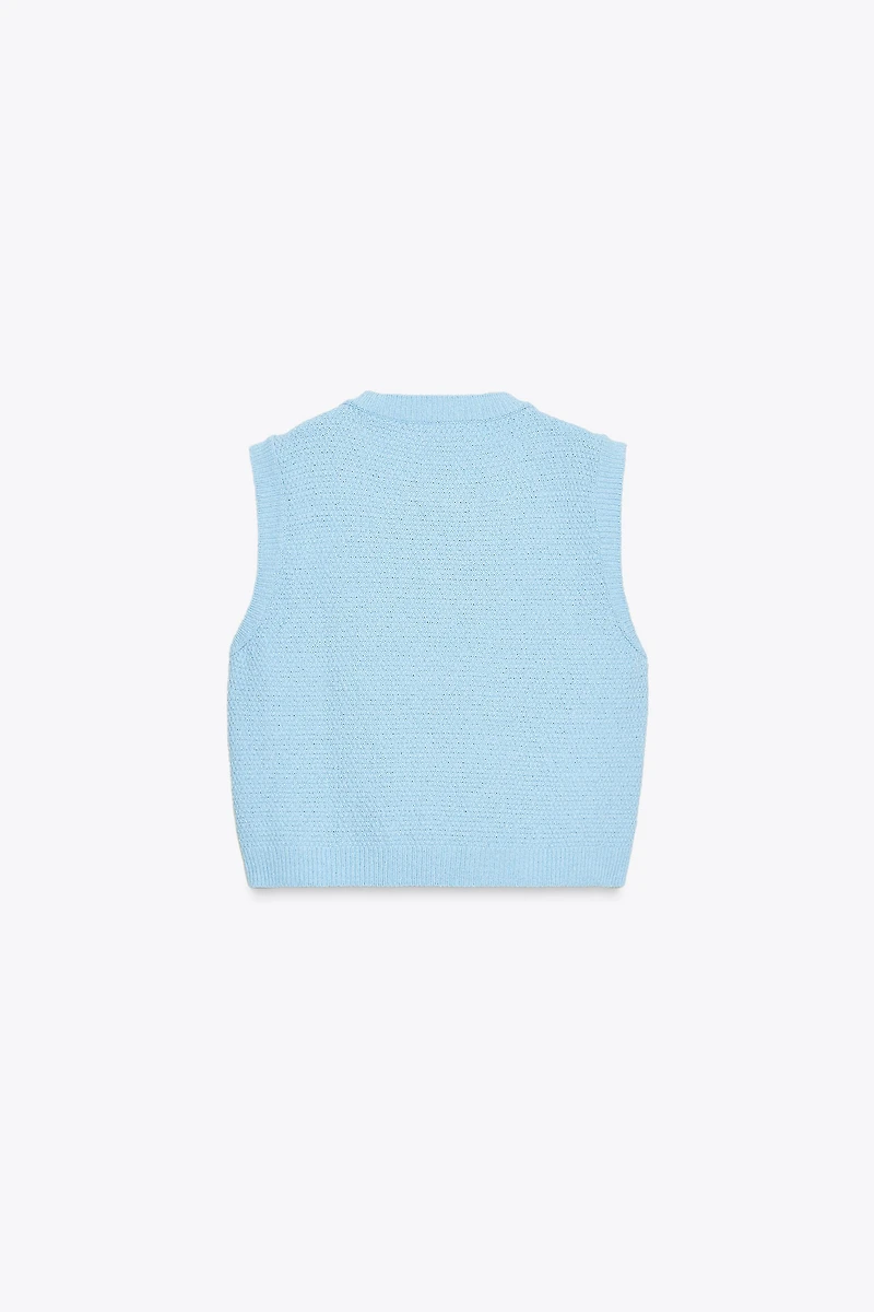 GOLD BUTTON STRUCTURED KNIT VEST TOP