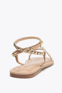 METALLIC BEADED STRAP SANDALS