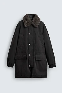 PARKA À COL AMOVIBLE EN MATIÈRES VARIÉES