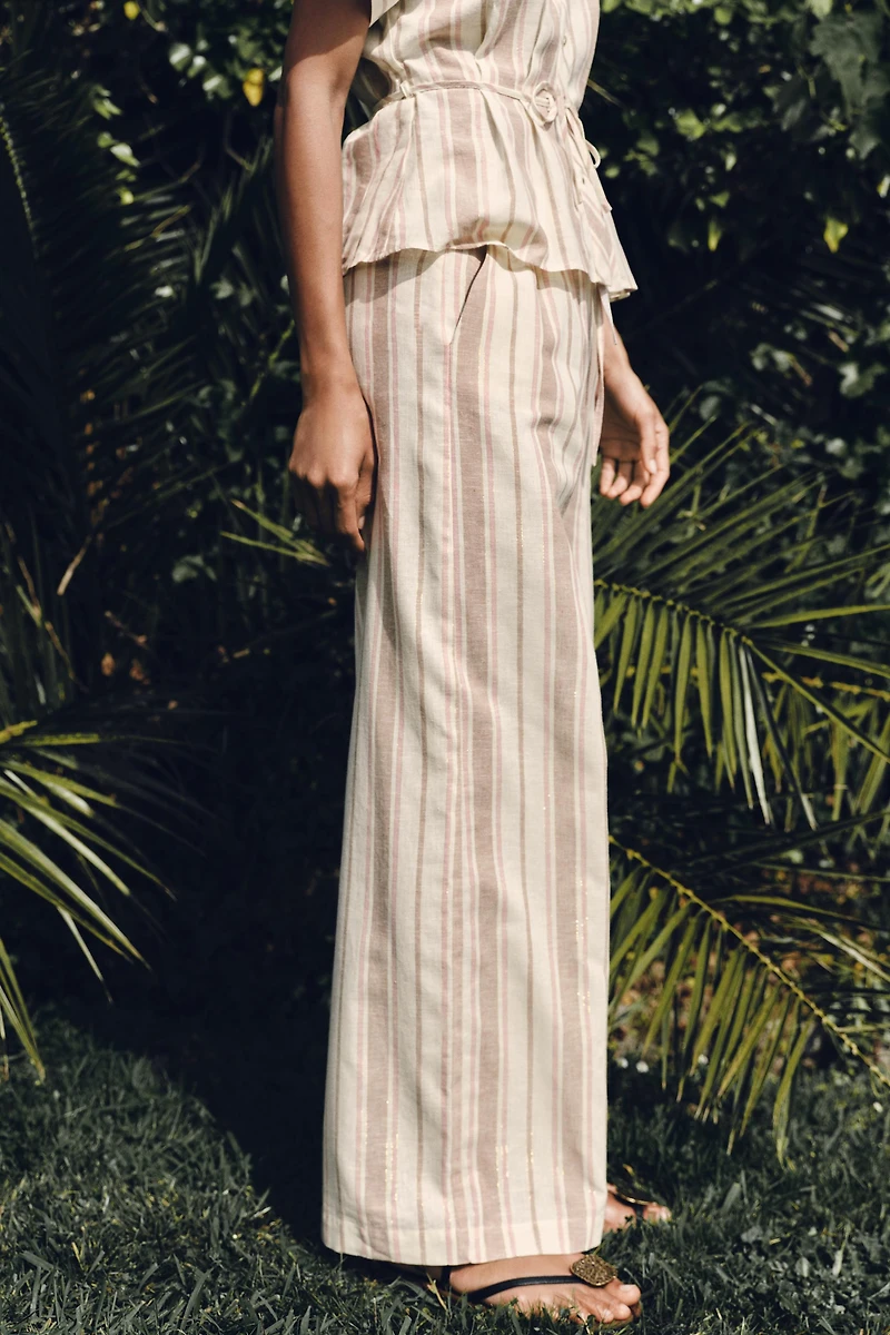 PANTALON LARGE À RAYURES ET FIL MÉTALLISÉ