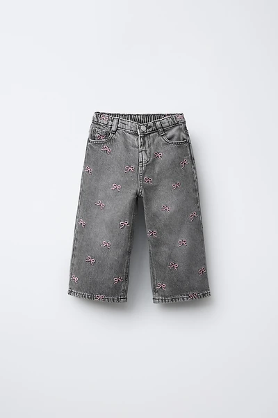 EMBROIDERED BOW CULOTTE JEANS