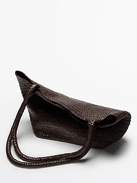 Tote bag grand format tressé en cuir nappa
