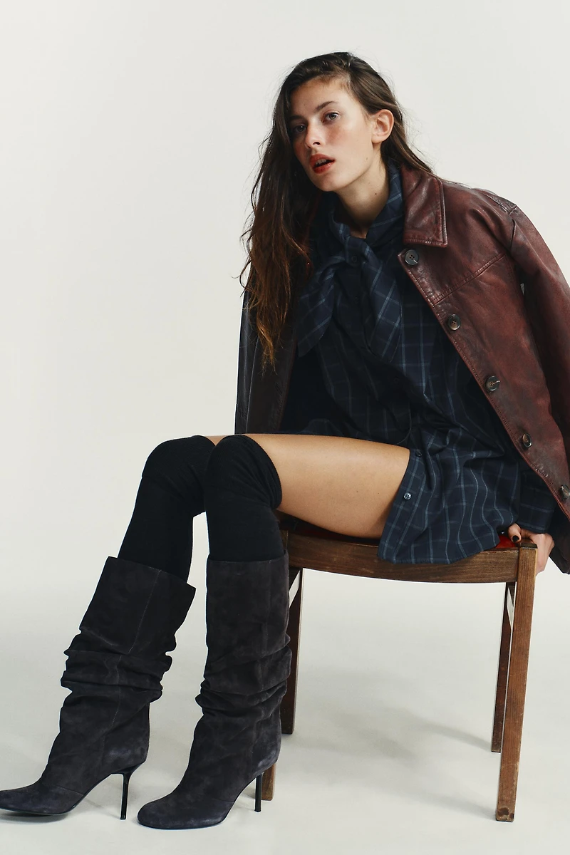 PLAID POPLIN SHIRT WITH SCARF DETAIL