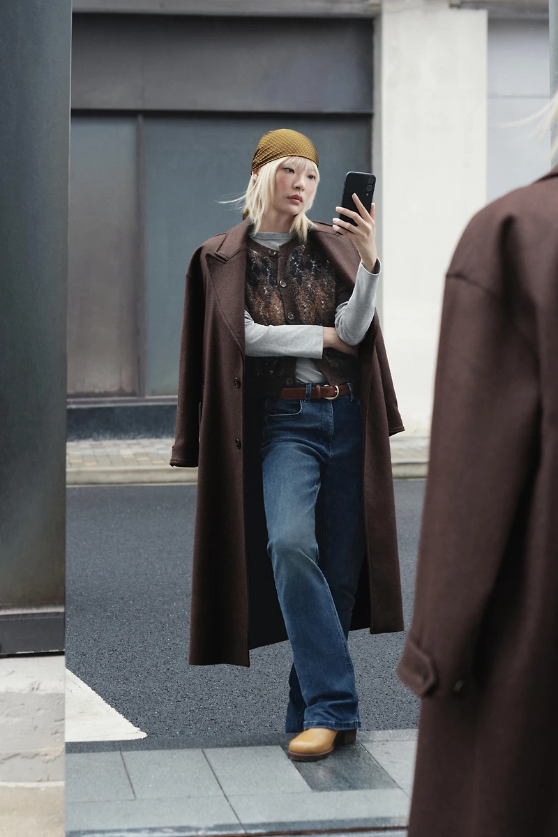 FAUX LEATHER COLLAR COAT