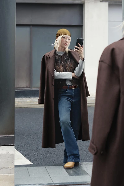 FAUX LEATHER COLLAR COAT