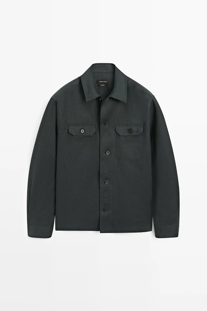 Total look linen overshirt with pockets