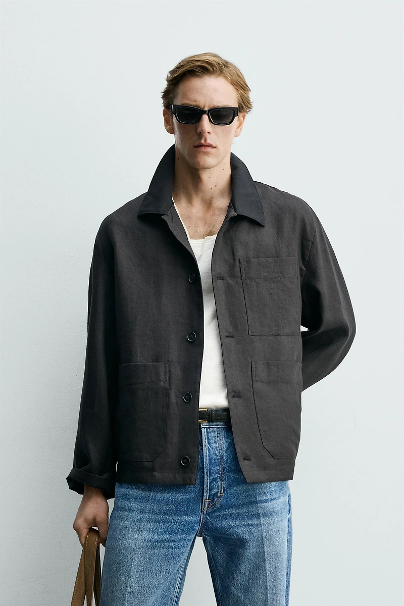 RELAXED FIT LINEN BLEND COTTON OVERSHIRT