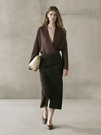 Flowing loose-fitting linen wrap blouse