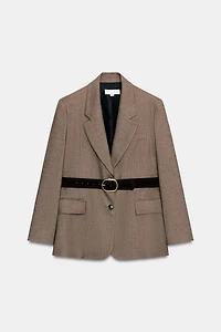 HERRINGBONE BELTED BLAZER