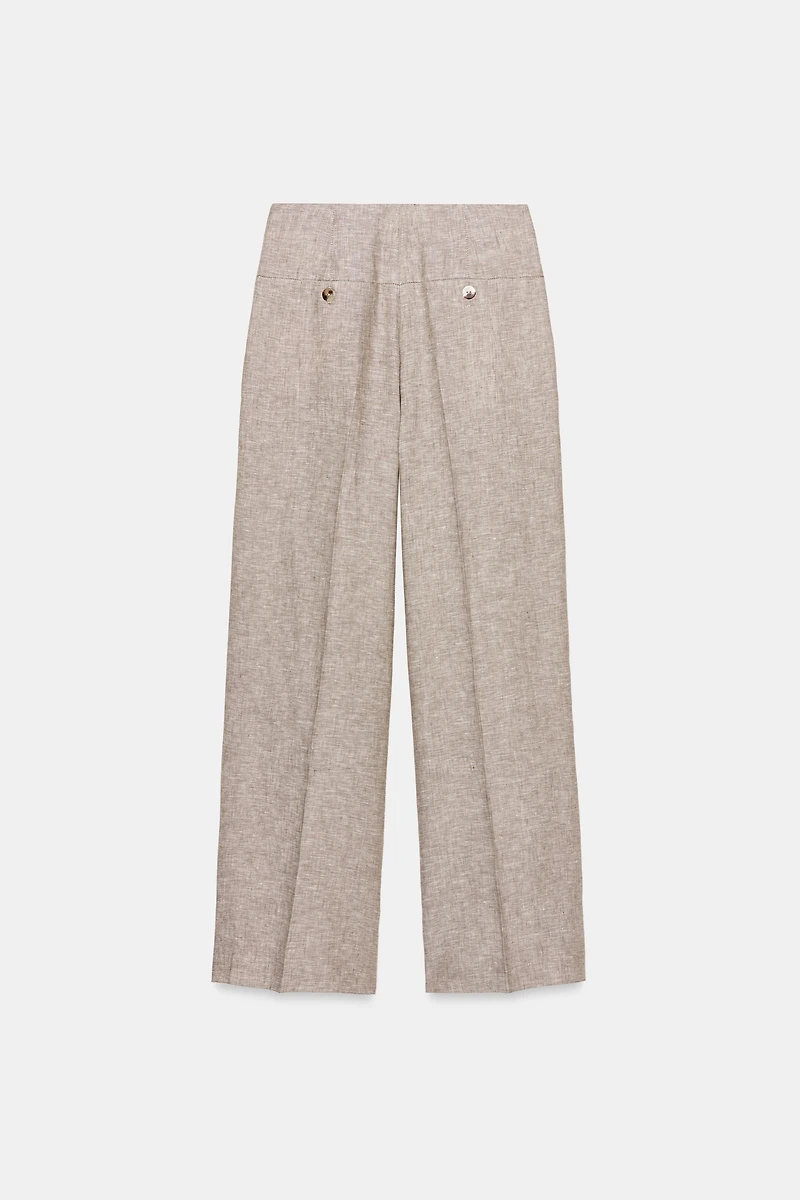 100% LINEN STRAIGHT LEG PANTS