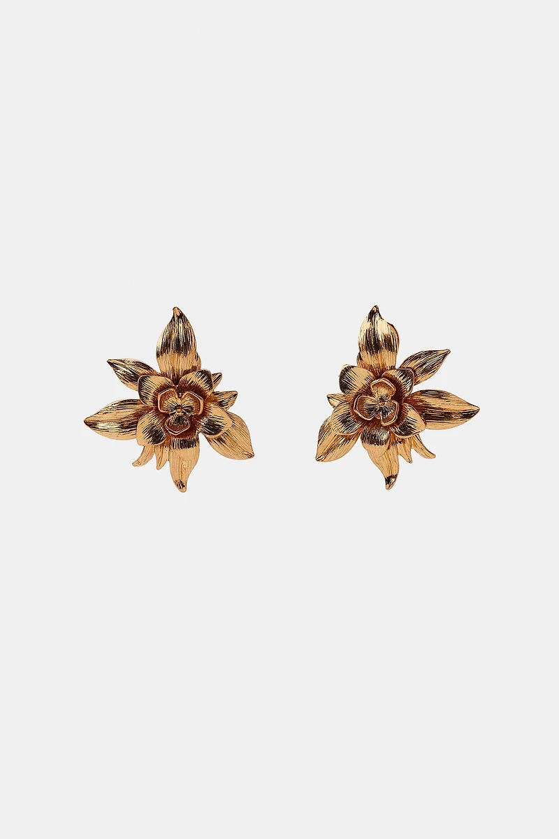 EMBOSSED FLORAL BUTTON EARRINGS