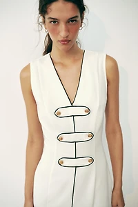 CONTRAST TRIM FROG FASTENING MIDI DRESS