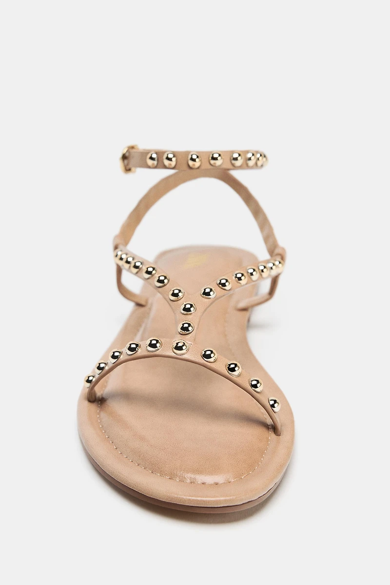 METALLIC BEADED STRAP SANDALS