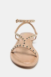 METALLIC BEADED STRAP SANDALS