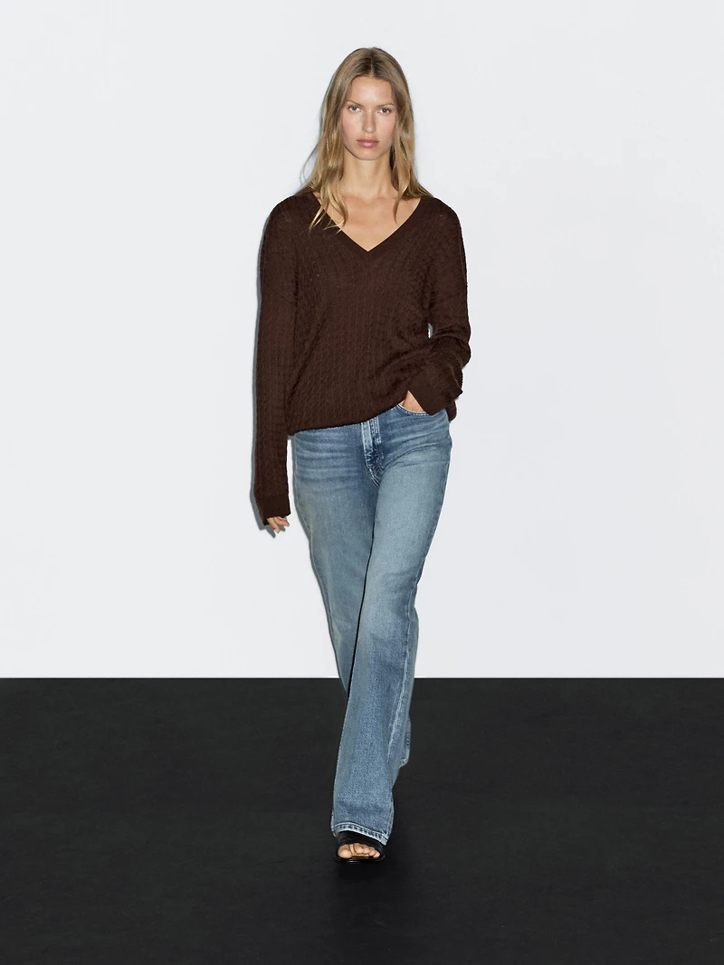 V-neck cable-knit sweater