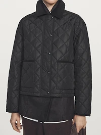 Short lightweight water-repellent puffer jacket with corduroy detail
