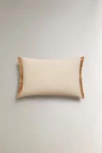 FRINGED JUTE THROW PILLOW COVER