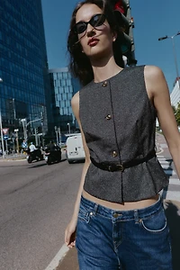 BELTED MARLED KNIT VEST TOP