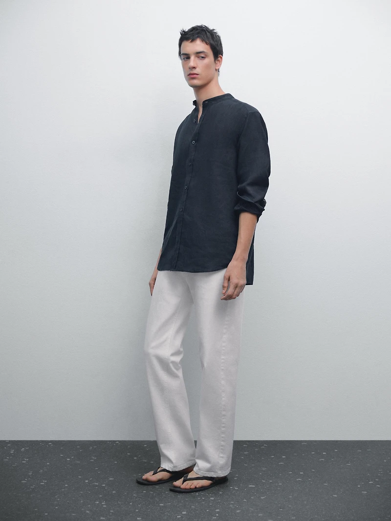 100% linen stand collar shirt