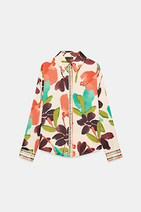 FLORAL PRINT SATIN EFFECT SHIRT