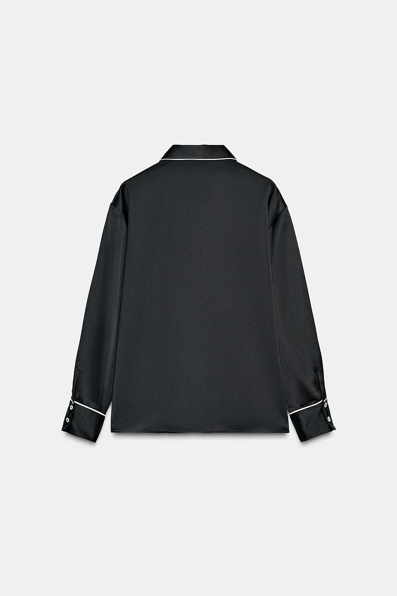 CONTRASTING PIPING OVERSIZED SATIN SHIRT