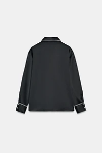 CONTRASTING PIPING OVERSIZED SATIN SHIRT