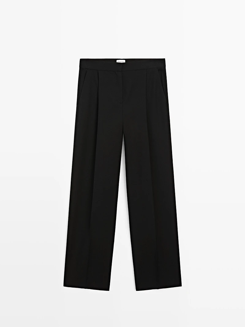 100% wool wide-leg trousers with dart - LIMITED