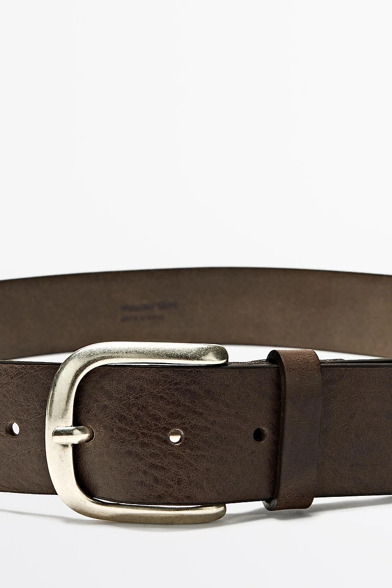 Nappa leather belt with arched buckle
