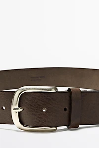 Nappa leather belt with arched buckle