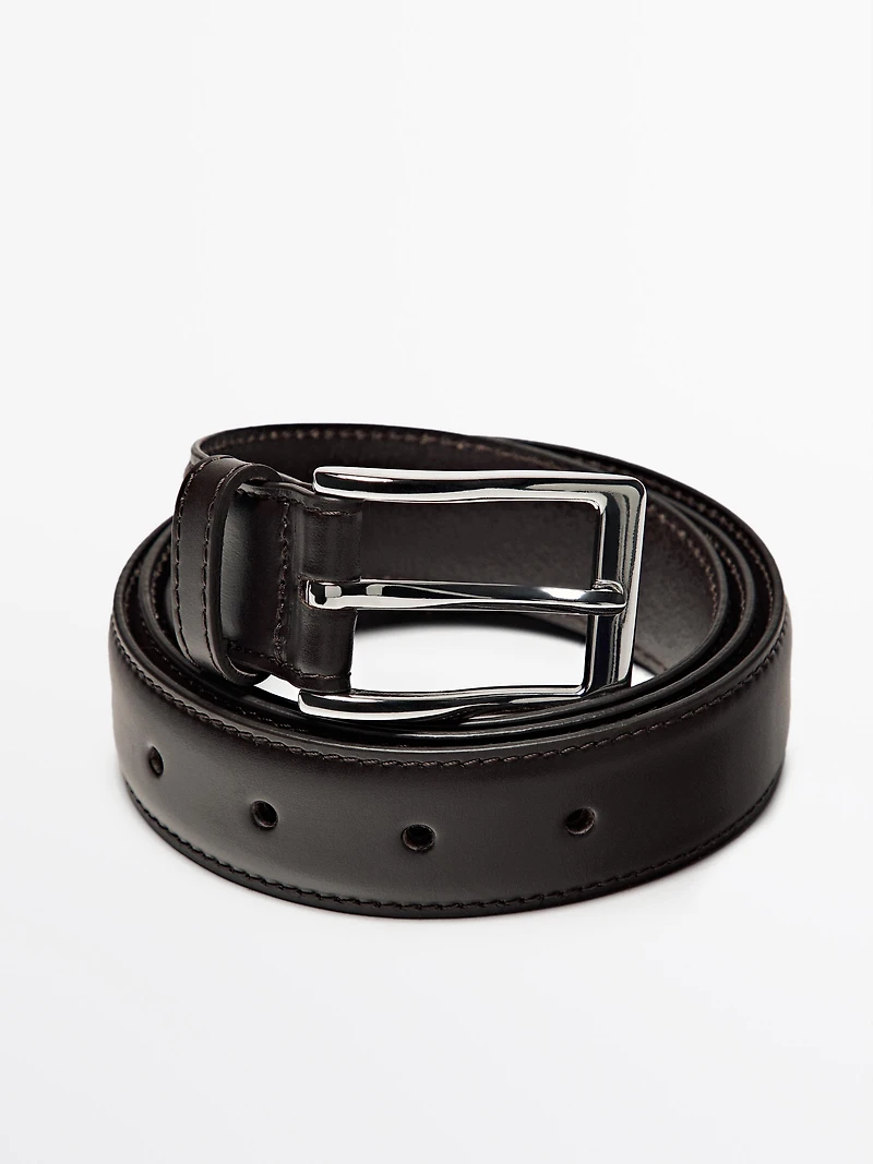 Smart nappa leather belt with topstitching