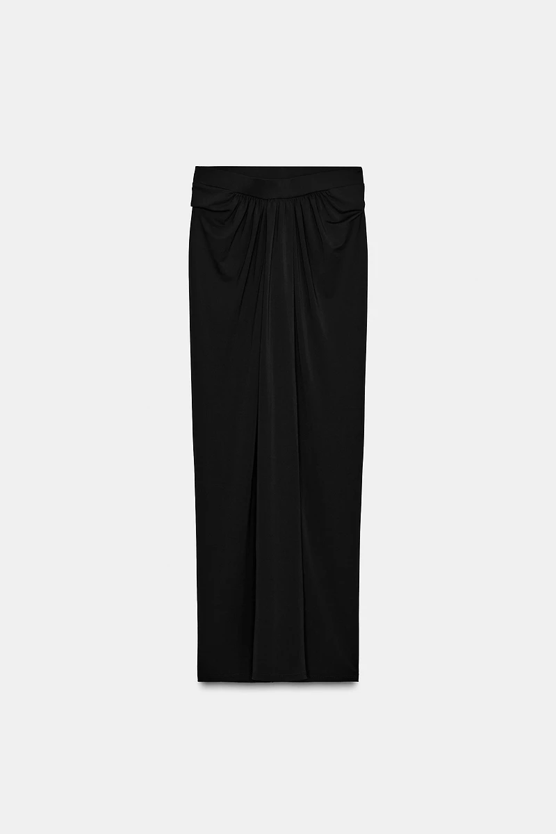 LONG GATHERED CREPE SKIRT