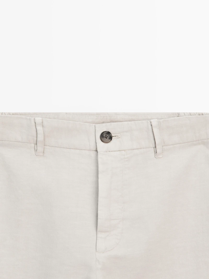 Linen blend tapered fit trousers