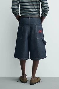 EMBROIDERED POCKET DENIM JORTS