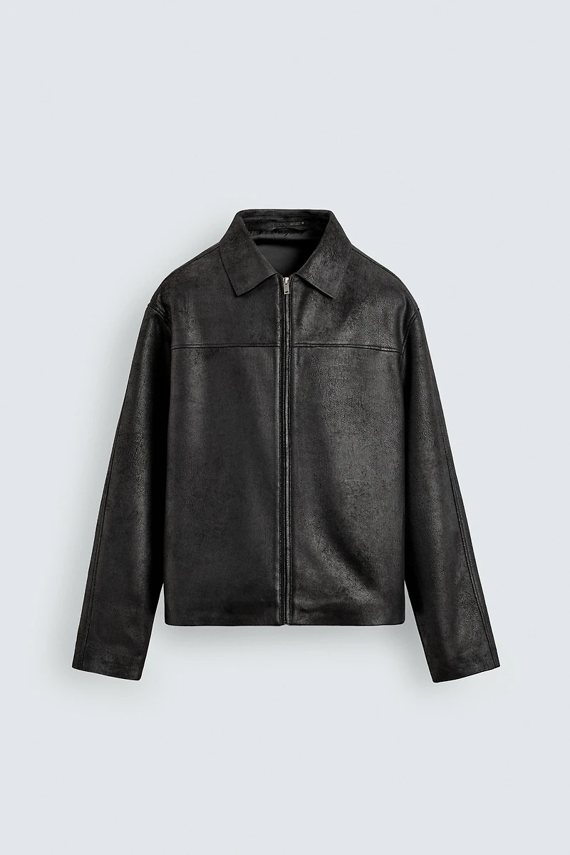 WASHED FAUX LEATHER JACKET