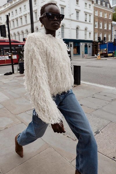 FEATHER FRINGE METALLIC THREAD JACKET