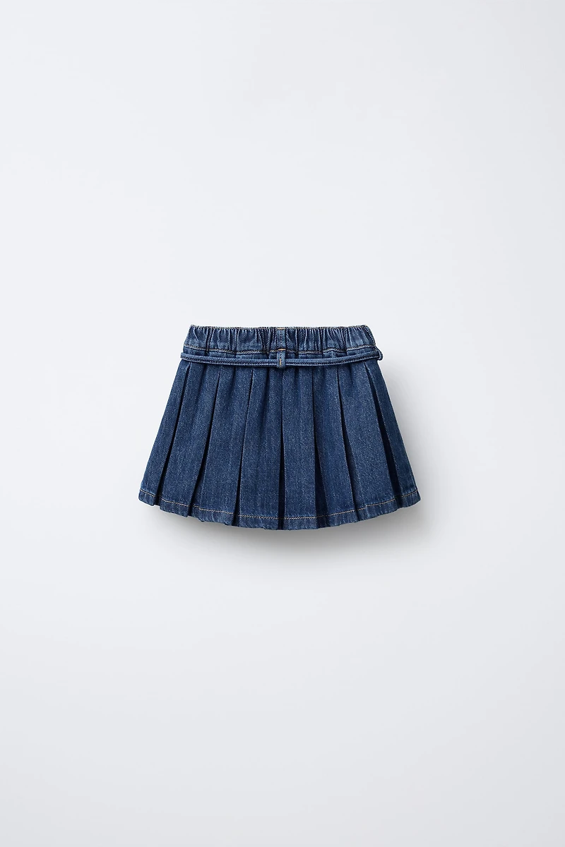 PLEATED DENIM SKIRT