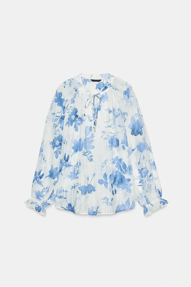 BEADED FLORAL PRINT SHIRT