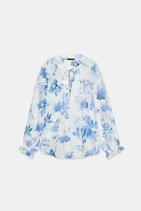 BEADED FLORAL PRINT SHIRT