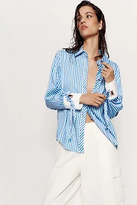 BOW TRIM STRIPED SHIRT