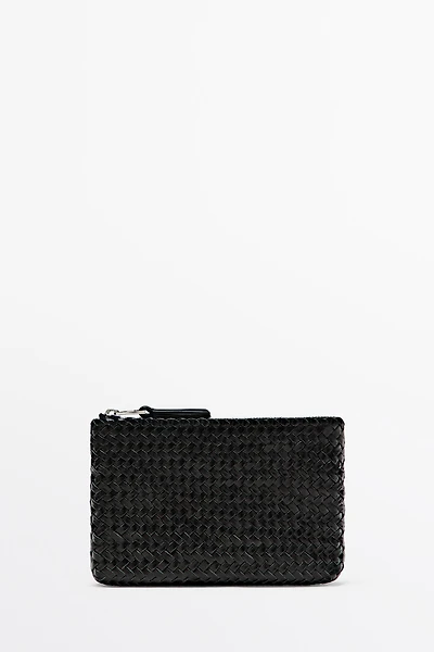 Braided nappa leather pouch bag