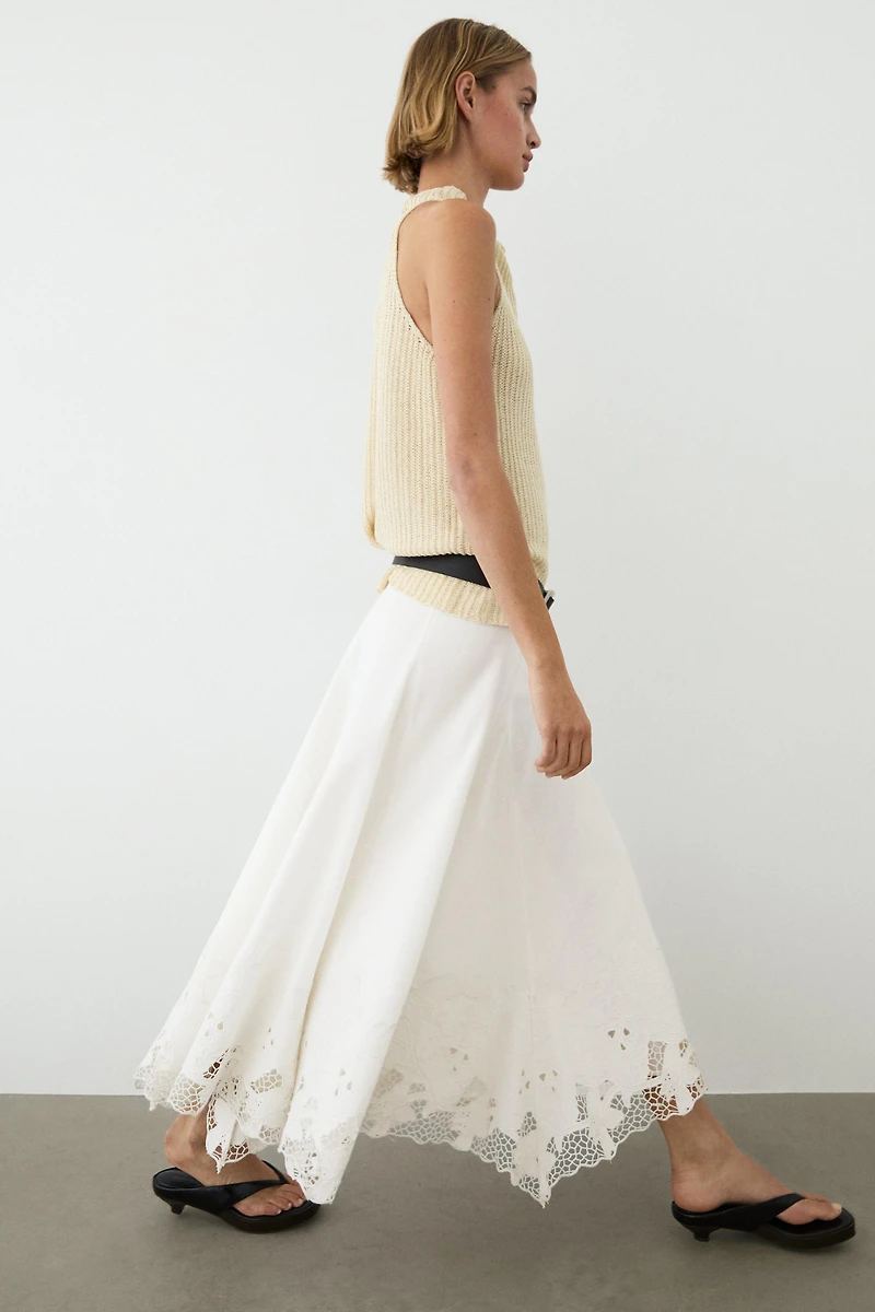 Flared midi skirt with embroidery